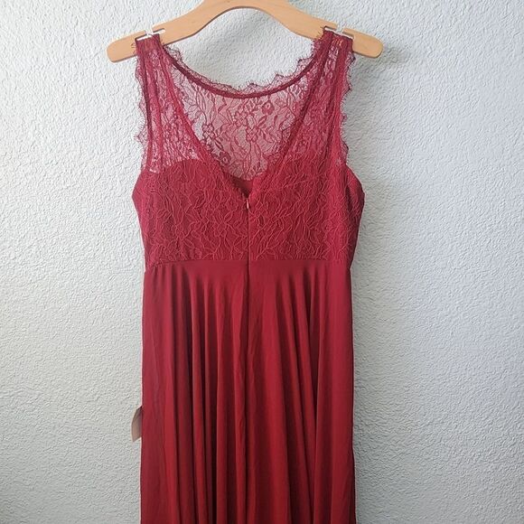 Lulu's Divine Evening Burgundy Lace Chiffon Maxi Dress Sz M Formal Wedding Party - Picture 14 of 16